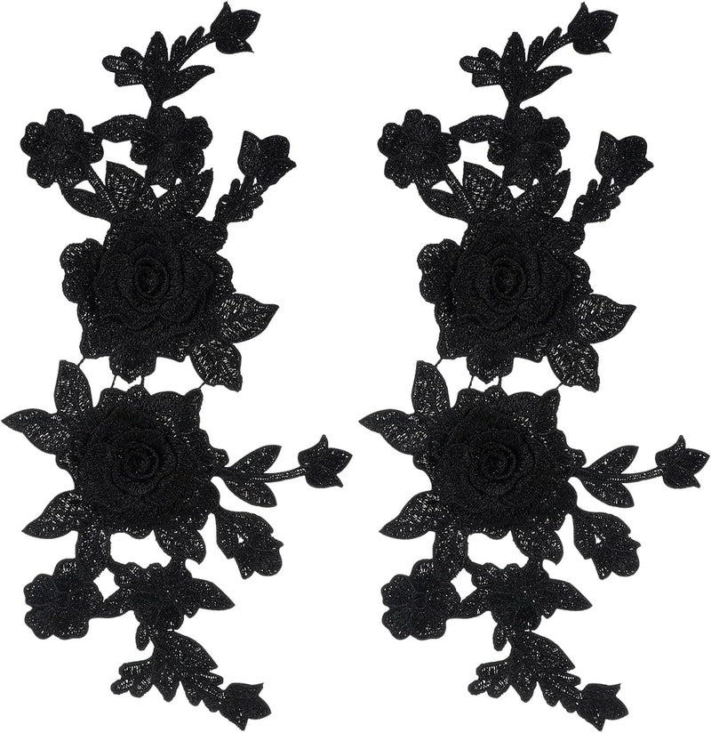 Ymapinc 2PCS Black Appliques Embellishments,Embroidered lace Appliques Embellishments Fabric Vintage Flower Stickers Suitable for The Beautification of Clothing Backpacks Household Fabric Products - Image 1